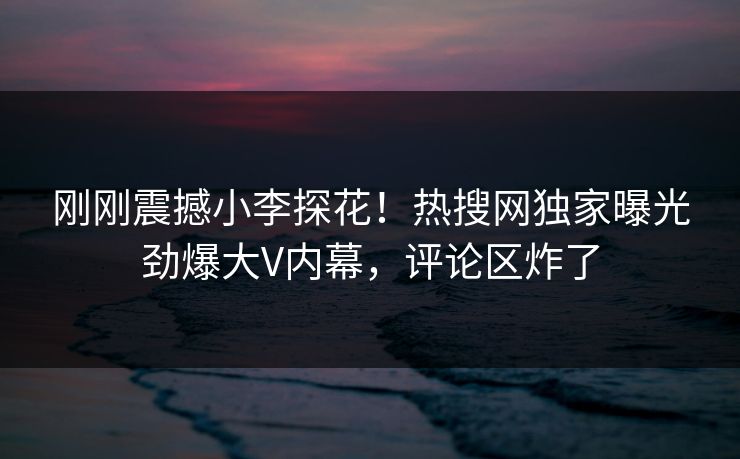 刚刚震撼小李探花！热搜网独家曝光劲爆大V内幕，评论区炸了