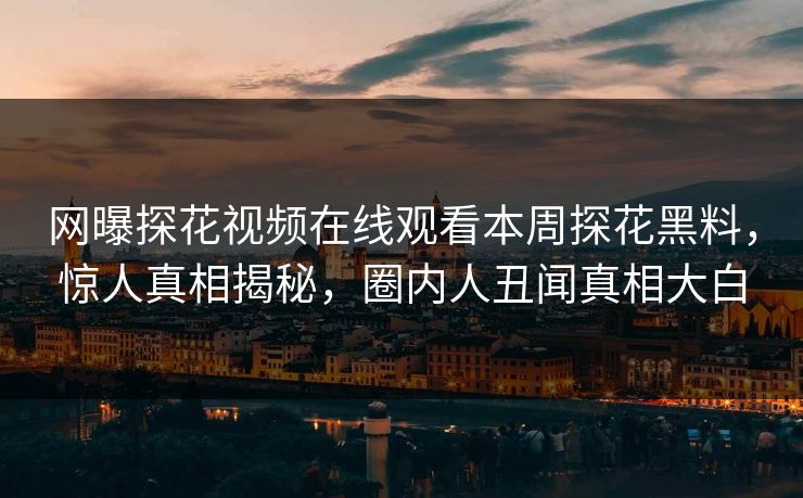 网曝探花视频在线观看本周探花黑料，惊人真相揭秘，圈内人丑闻真相大白
