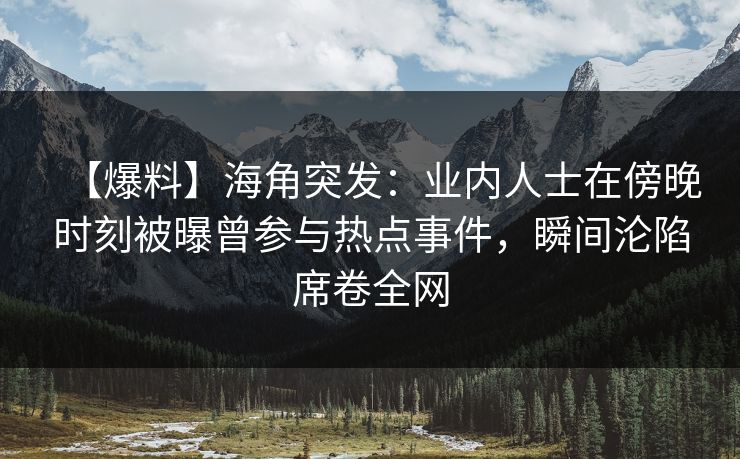 【爆料】海角突发：业内人士在傍晚时刻被曝曾参与热点事件，瞬间沦陷席卷全网  第1张