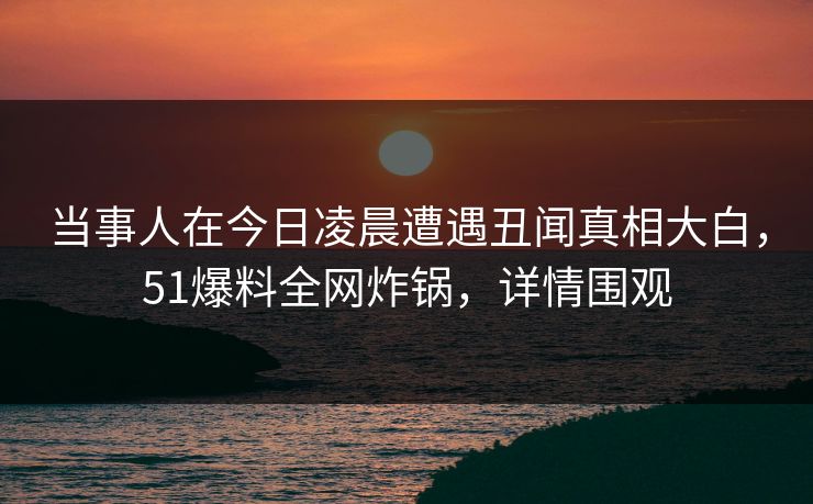 当事人在今日凌晨遭遇丑闻真相大白，51爆料全网炸锅，详情围观  第1张