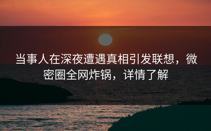 当事人在深夜遭遇真相引发联想，微密圈全网炸锅，详情了解