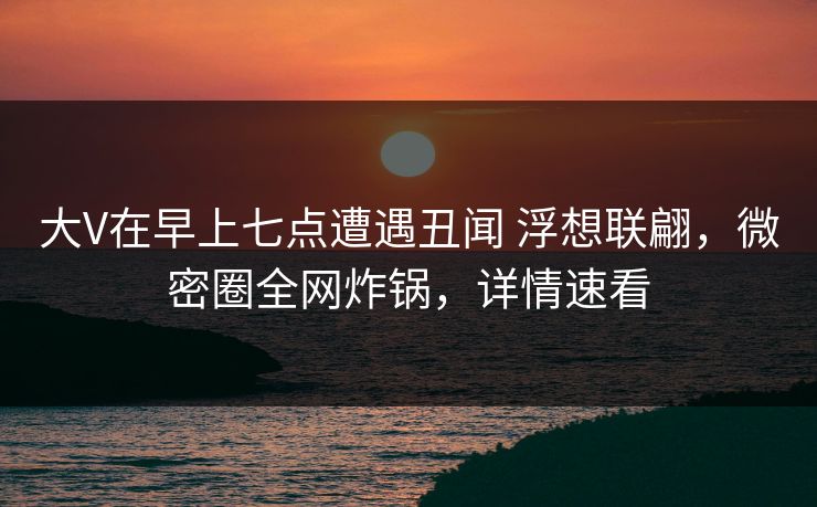 大V在早上七点遭遇丑闻 浮想联翩,微密圈全网炸锅,详情速看